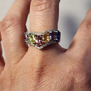 VTG Tanzanite Amethyst Citrine Sapphire Peridot Topaz Garnet 925 Ring Sz 7